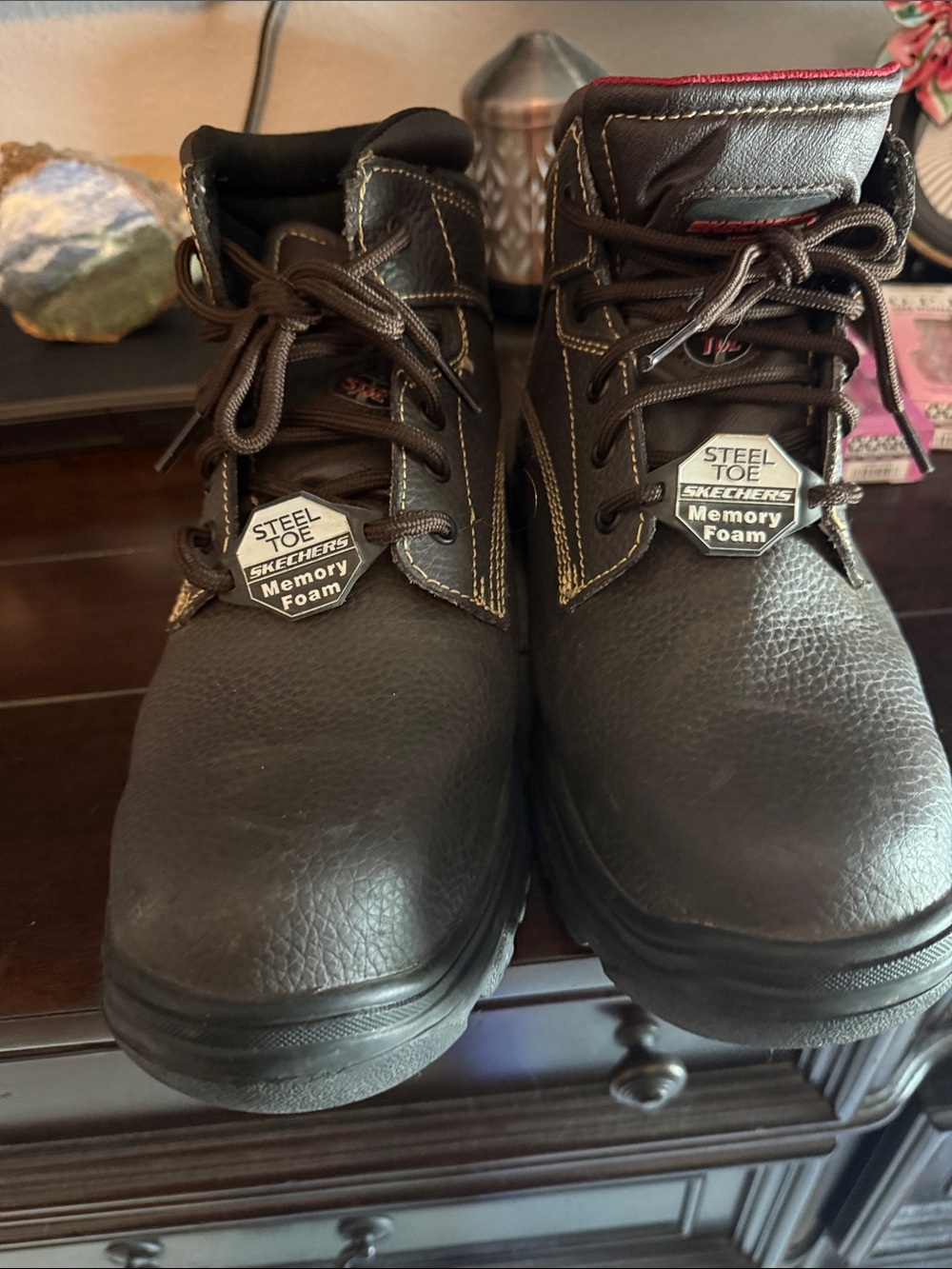 Skechers Men's Black Work Boots with Subtle Red Trim